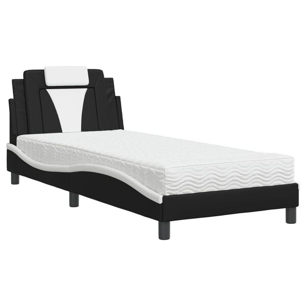 vidaXL Letto Viana con Materasso Nero e Bianco 90x190 cm in Similpelle