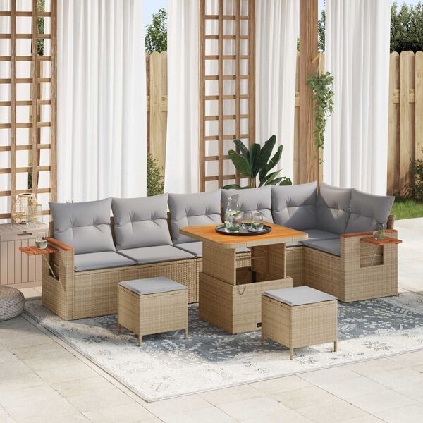vidaXL Set Divano da Giardino con cuscino 9 pcs beige e grigio chiaro