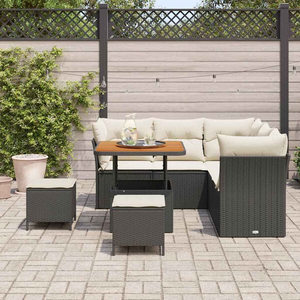 vidaXL Set Divano da Giardino 8 pcs Nero polyrattan