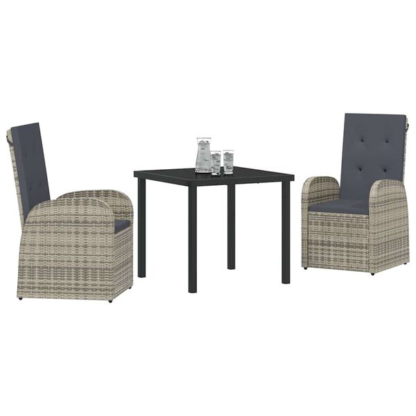 vidaXL Set da Pranzo per Giardino con cuscino 3 pcs Grigio polyrattan