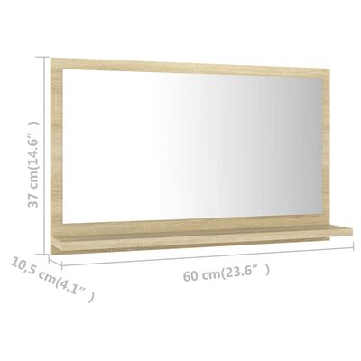 vidaXL Specchio da Bagno Rovere Sonoma 60x10,5x37 cm Legno Multistrato