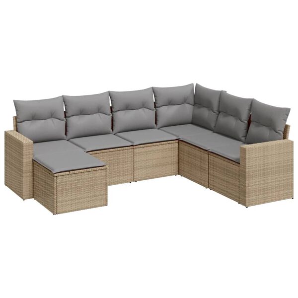 vidaXL Set Divani da Giardino 7 pz con Cuscini Beige in Polyrattan