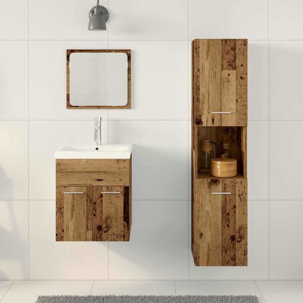 vidaXL Set di mobili per il bagno con porta 3 pcs Legno vecchio