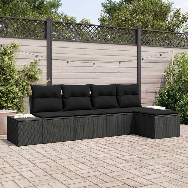 vidaXL Set Divano da Giardino con cuscino 5 pcs Nero polyrattan