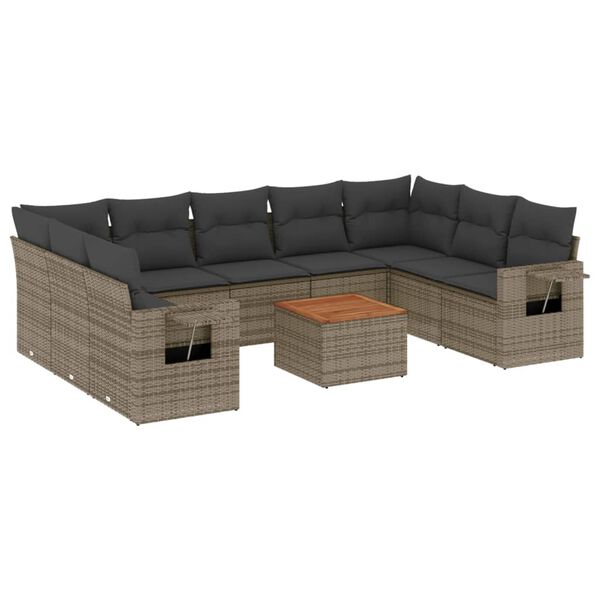 vidaXL Set Divano da Giardino 10 pz con Cuscini Grigio in Polyrattan