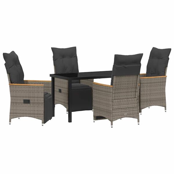 vidaXL Set da Pranzo per Giardino con cuscino 5 pcs Grigio polyrattan