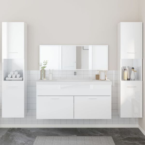 vidaXL Set Mobili da Bagno 4 pz Bianco Lucido in Legno Multistrato