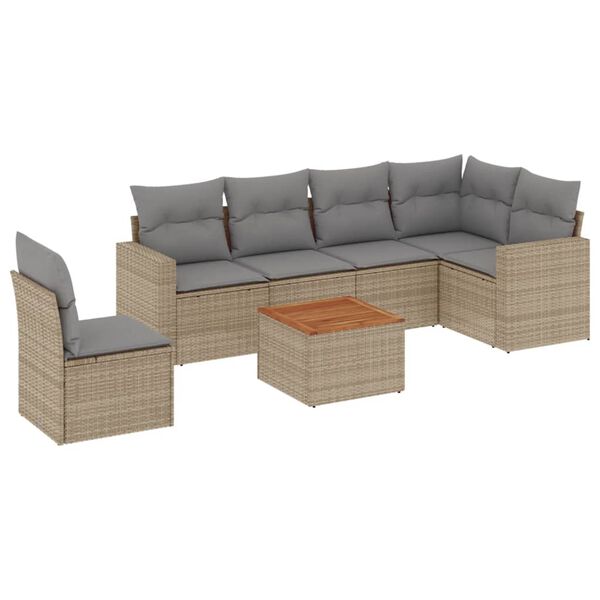 vidaXL Set Divani da Giardino 7 pz con Cuscini Beige in Polyrattan