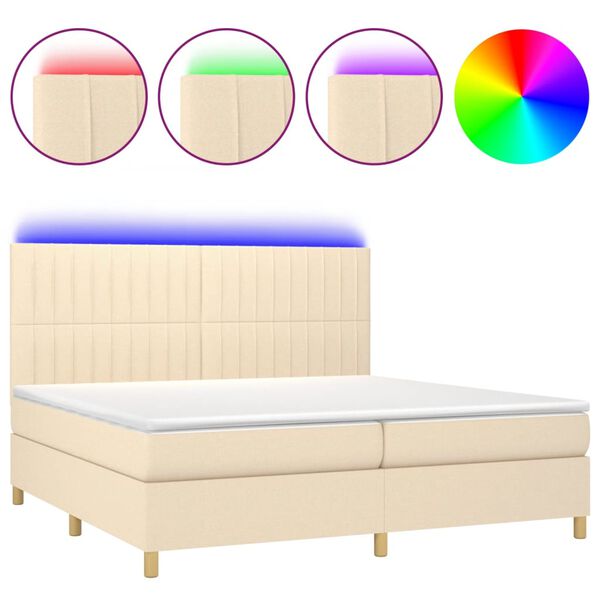 vidaXL Letto a Molle Materasso e LED bianco 200x200cm in Tessuto