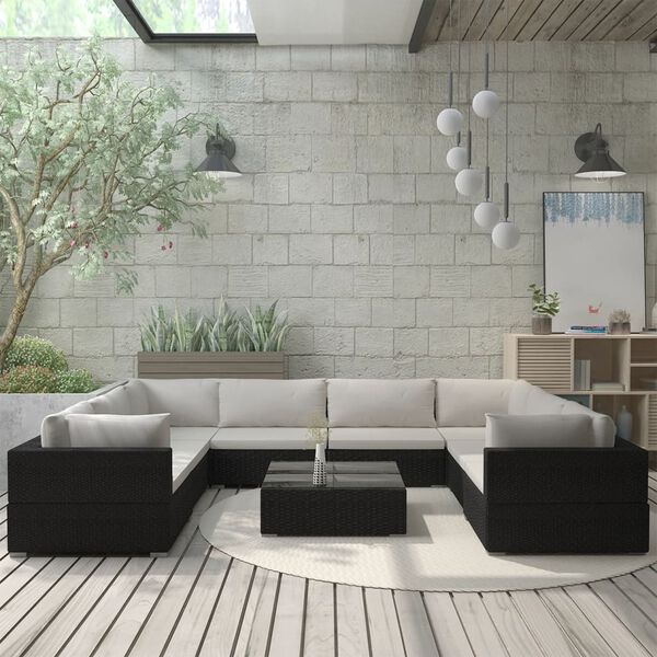 vidaXL Set Divani da Giardino 9 pz con Cuscini in Polyrattan Nero
