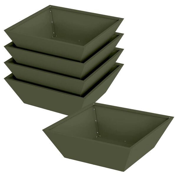 vidaXL Vaso da giardino 5 pcs Verde oliva 50 x 50 x 15 cm