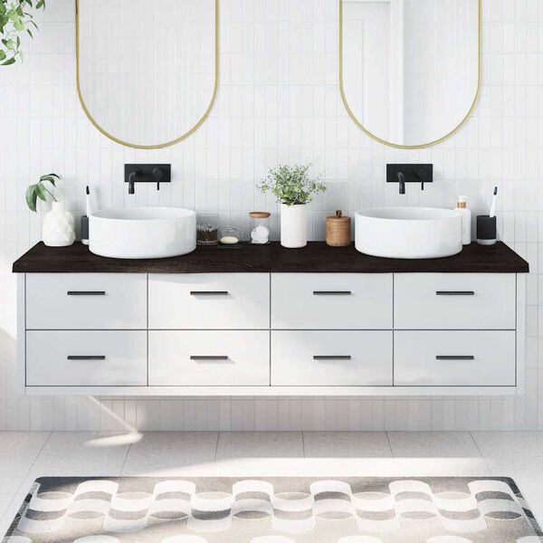 vidaXL Piano Bagno Marrone Scuro 200x50x(2-4)cm Legno Trattato