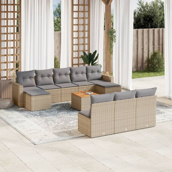 vidaXL Set Divano da Giardino 11 pz con Cuscini Beige Misto Polyrattan