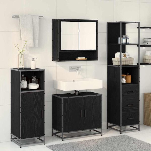 vidaXL Set di mobili per il bagno 3 pcs Rovere Nero Legno multistrato