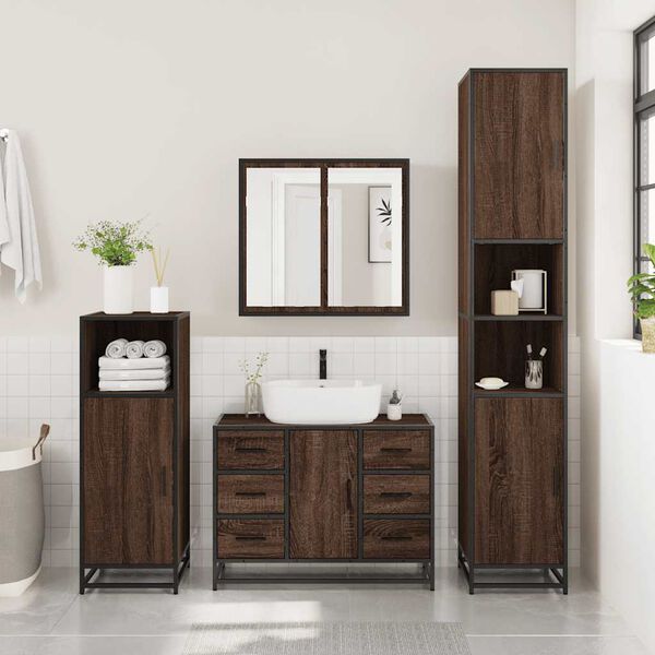 vidaXL Set Mobili da Bagno 2 pz Rovere Marrone in Legno Multistrato