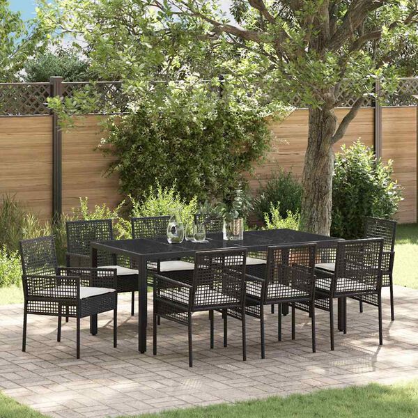 vidaXL Set da Pranzo per Giardino 9 pcs Nero polyrattan