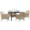 vidaXL Set da Pranzo per Giardino con cuscino 5 pcs Beige polyrattan