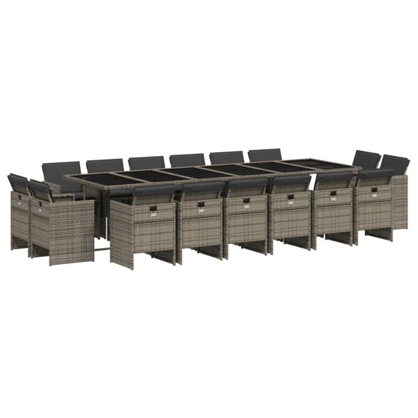 vidaXL Set da Pranzo da Giardino 17pz con Cuscini Grigio in Polyrattan