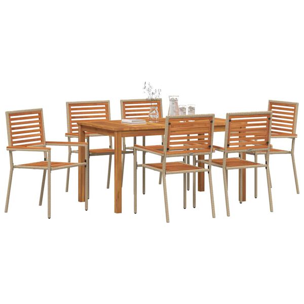vidaXL Set da Pranzo per Giardino 7 pcs Beige Poly Rattan