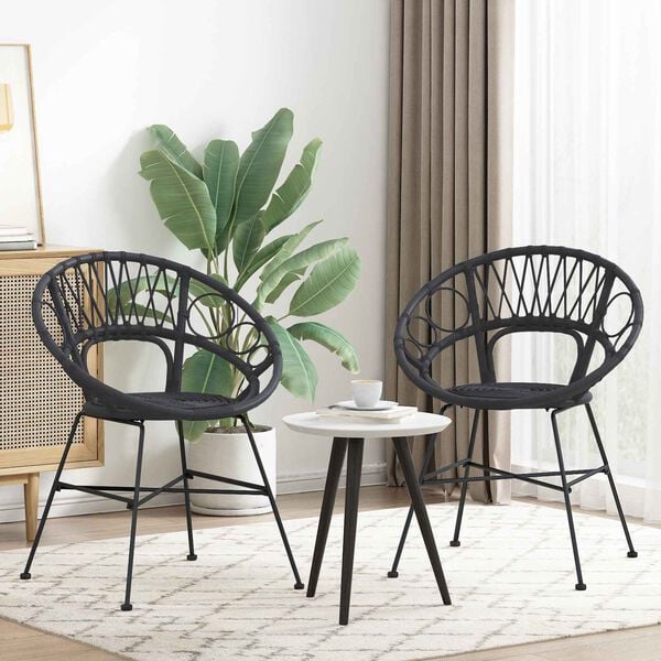 vidaXL Sedia da pranzo 2 pcs Nero 65 x 55,5 x 81 cm Rattan e Ferro