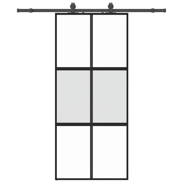 vidaXL Porta Scorrevole Set Ferramenta Nera 90x205 cm Vetro Temperato