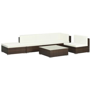 vidaXL Set Divani da Giardino 6 pz con Cuscini in Polyrattan Marrone
