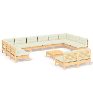vidaXL Set Divani da Giardino 13 pz con Cuscini Crema Massello di Pino