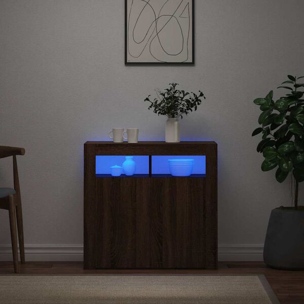 vidaXL Credenza con Luci LED Rovere Marrone 80x35x75 cm