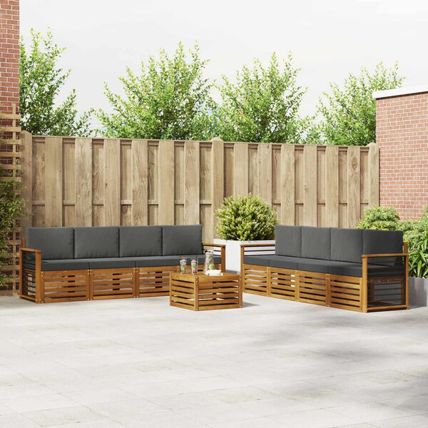 vidaXL Set divani 9 pcs Naturale e Antracite Legno di Acacia Massello