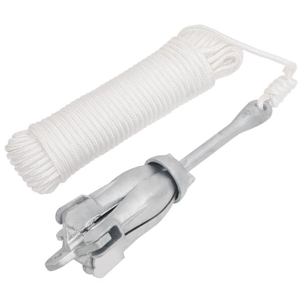 vidaXL Ancora Pieghevole con Corda Argento 6 kg Ghisa Zincata a Caldo