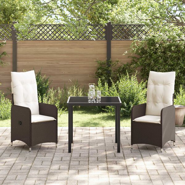 vidaXL Set da Pranzo per Giardino 3 pcs Marrone Poly Rattan