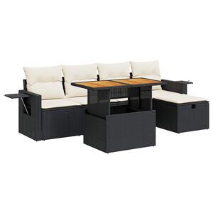 vidaXL Set Divano da Giardino 6 pz con Cuscini Nero Polyrattan Acacia