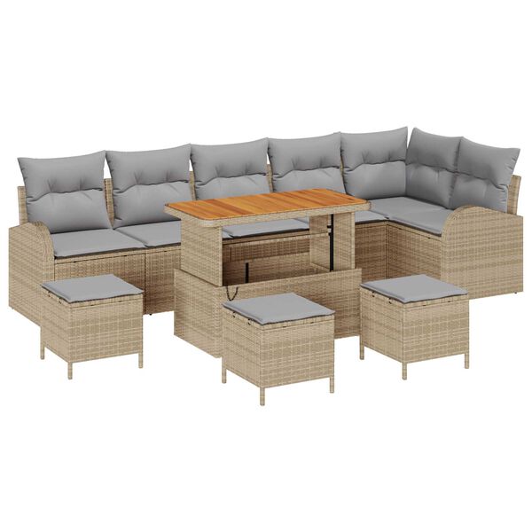 vidaXL Set Divano da Giardino con cuscino 10 pcs Beige polyrattan