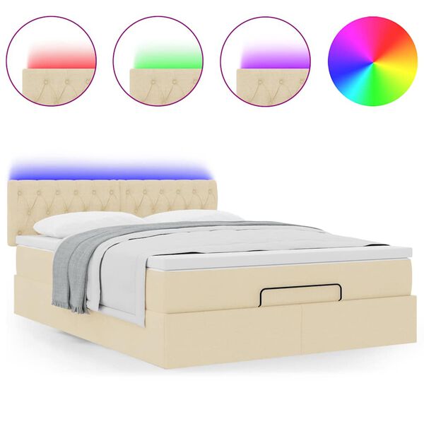 vidaXL Pouf Letto con Materasso e LED Crema 140x200 cm in Tessuto