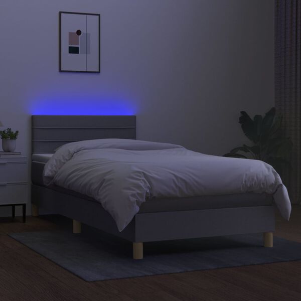 vidaXL Letto a Molle Materasso e LED Grigio Chiaro 90x200 cm Tessuto