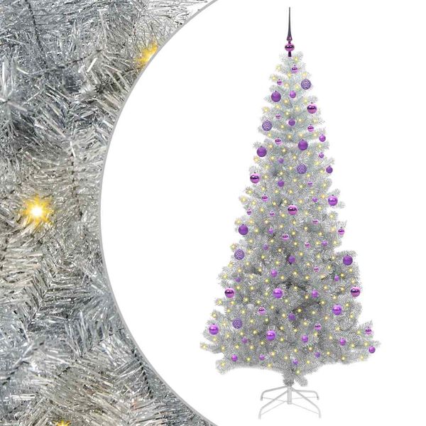 vidaXL Albero di Natale con 300 LED con supporto Argento 210 cm PET