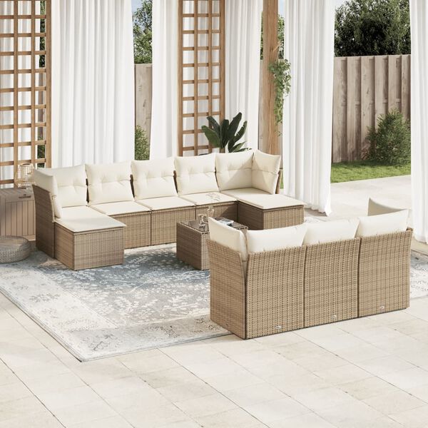 vidaXL Set Divani da Giardino 11 pz con Cuscini Beige in Polyrattan