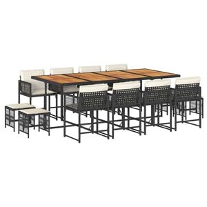 vidaXL Set da Pranzo da Giardino 13pz con Cuscini Nero in Polyrattan