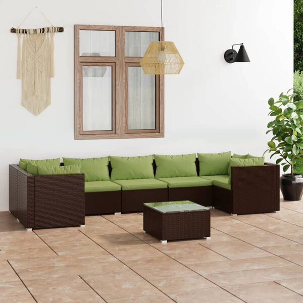 vidaXL Set Divani da Giardino 8 pz con Cuscini in Polyrattan Marrone