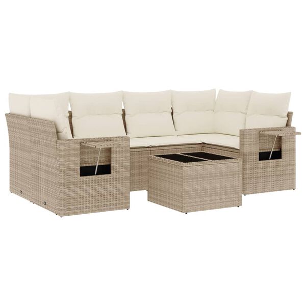 vidaXL Set Divani da Giardino 7 pz con Cuscini Beige in Polyrattan