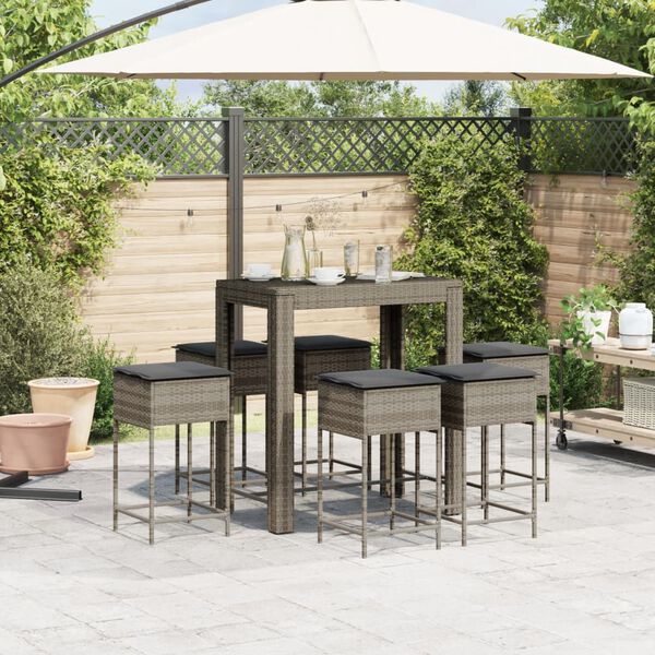 vidaXL Set Bar da Giardino 7 pz con Cuscini in Polyrattan Grigio