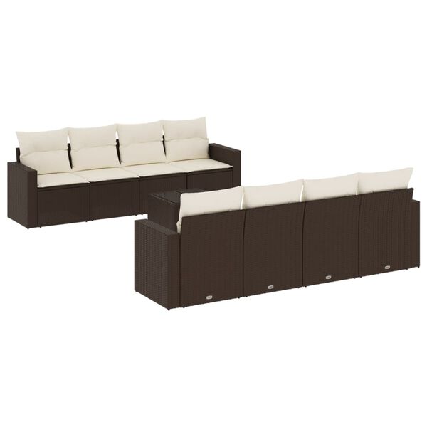 vidaXL Set Divani da Giardino 9pz con Cuscini Marrone in Polyrattan