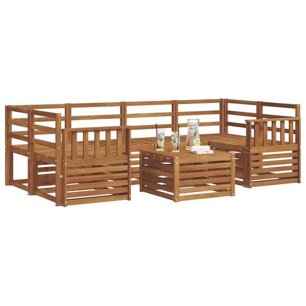 vidaXL Set divani 7 pcs Naturale Legno di Acacia Massello