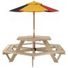 vidaXL Tavolo Picnic per 6 Bambini con Ombrellone Esagono Legno Abete
