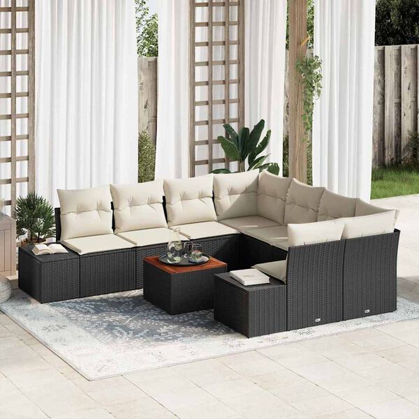 vidaXL Set Divano da Giardino con cuscino 9 pcs Nero polyrattan