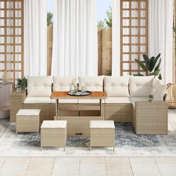 vidaXL Set Divano da Giardino 10 pcs Beige polyrattan