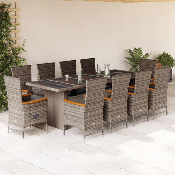 vidaXL Set da Pranzo da Giardino 11pz con Cuscini in Polyrattan Grigio