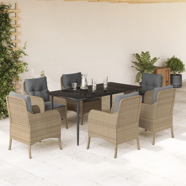 vidaXL Set da Pranzo da Giardino 7 pz con Cuscini Beige in Polyrattan