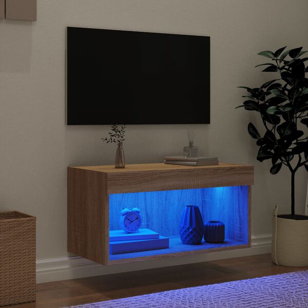 vidaXL Mobile Porta TV con Luci LED Rovere Sonoma 60x30x30 cm