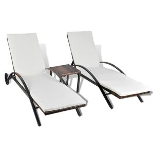 vidaXL Lettini Prendisole con Tavolino in Polyrattan Marrone